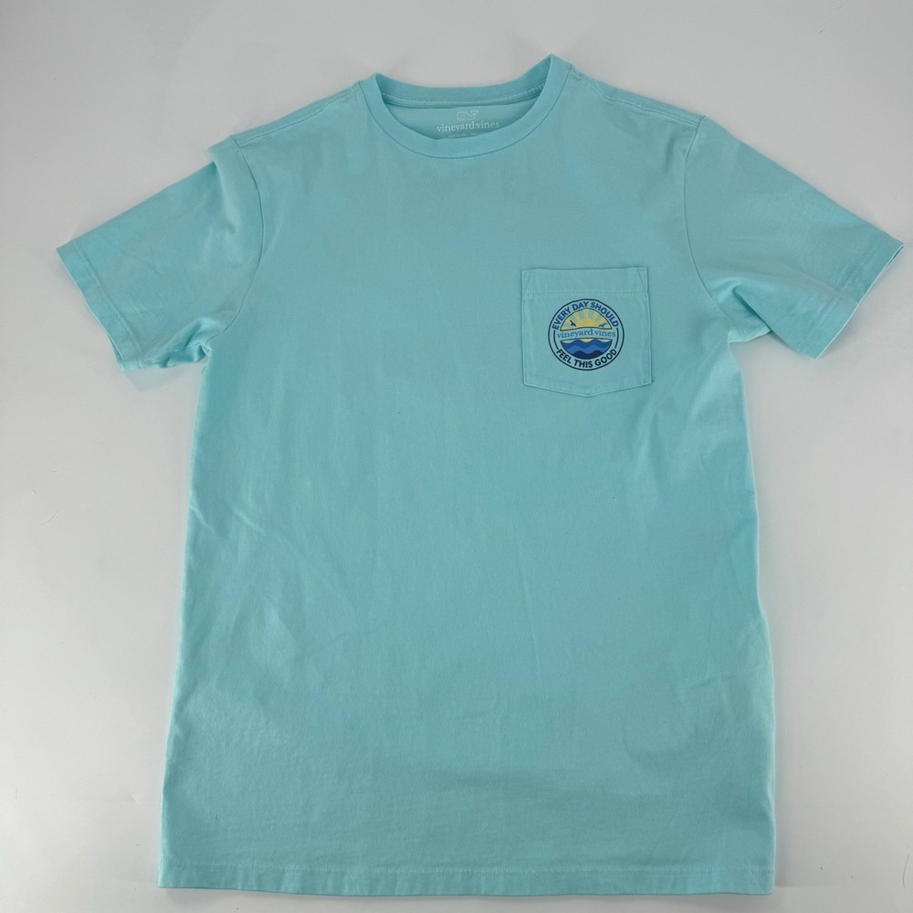 Vineyard Vines Mens XS Blue‎ Every Day Should Feel This Good Pocket T-Shirt Aqua